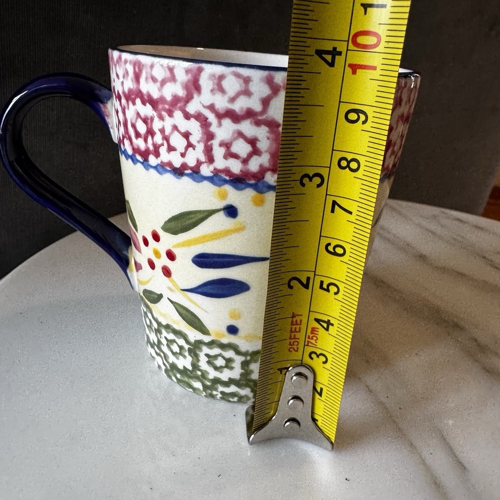 Temptations By Tara Coffee Tea Cup 10oz Old World Blue Pink Green Floral Leaf - Picture 4 of 5